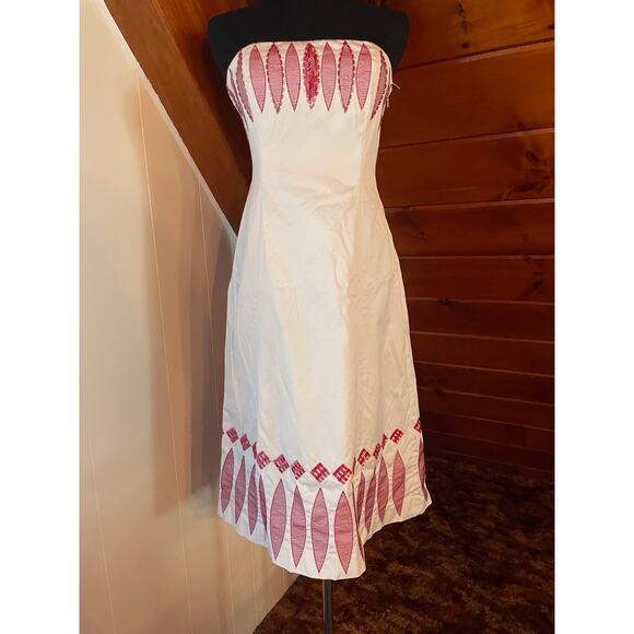 Coast Hand Beaded Cotton Blend White Strapless Tube Dress sz 8 - Picture 1 of 10